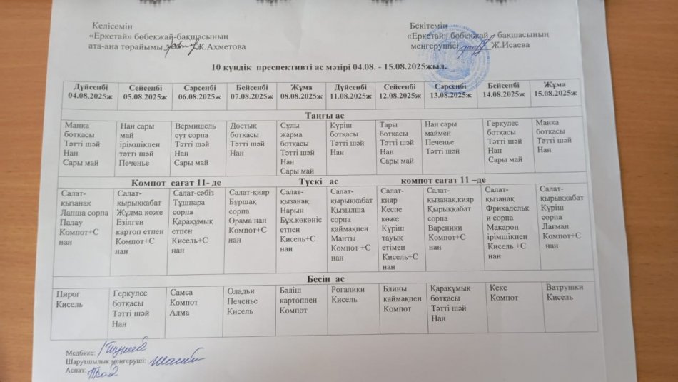 Он күндік ас мәзірі