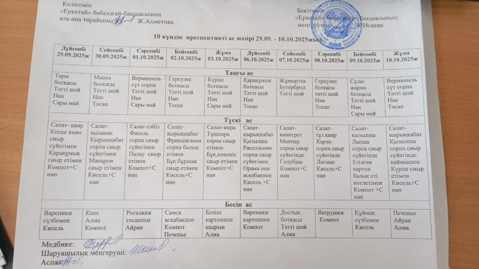 Он күндік ас мәзірі