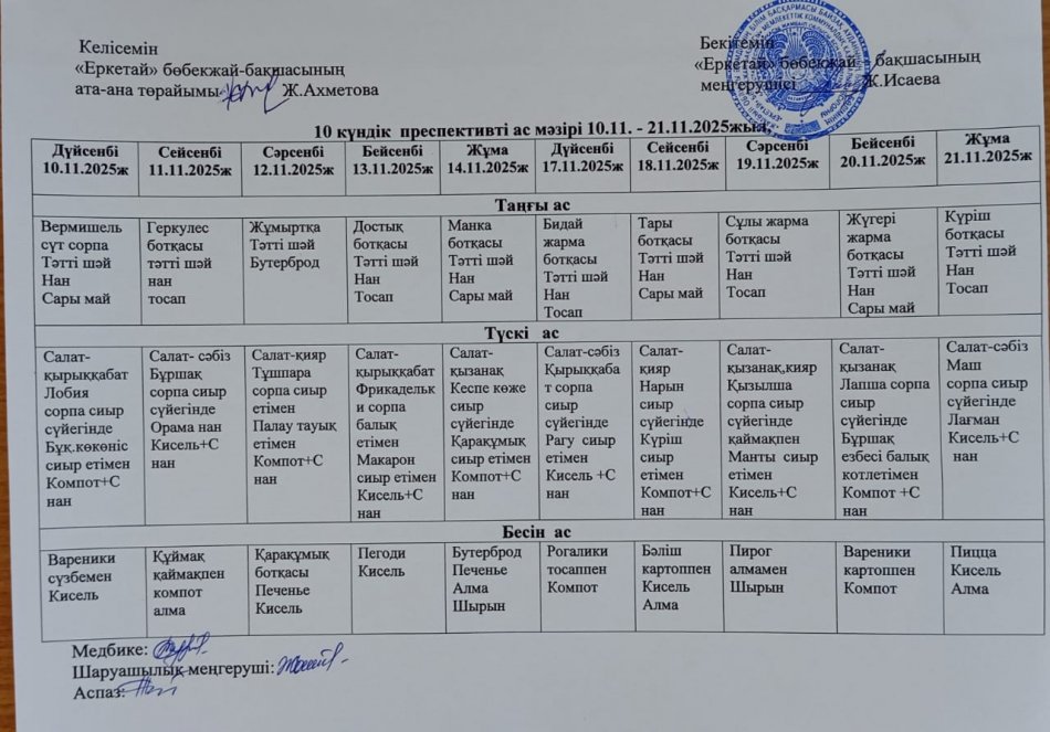 Он күндік ас мәзірі