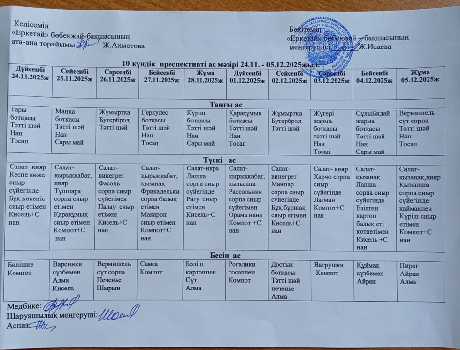 Он күндік ас мәзірі