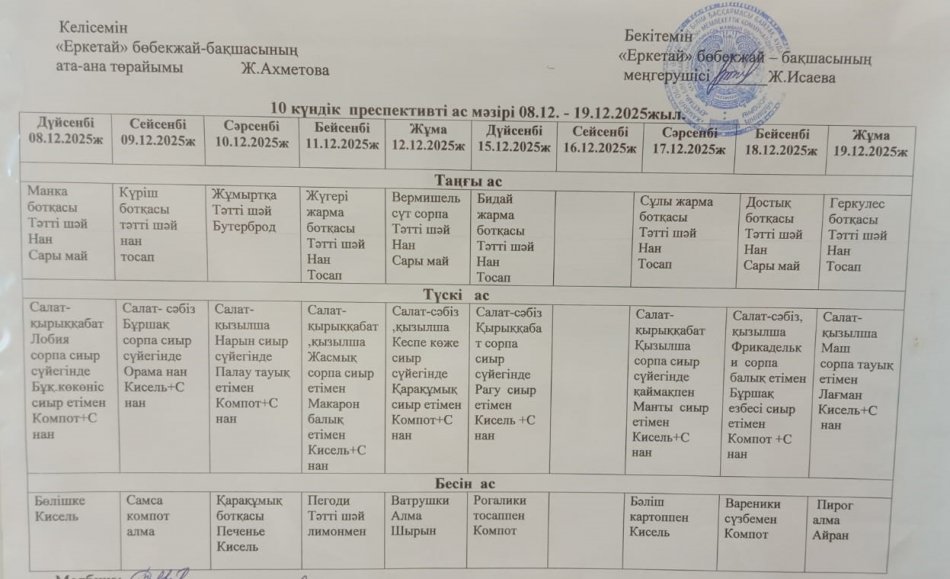 Он күндік ас мәзірі